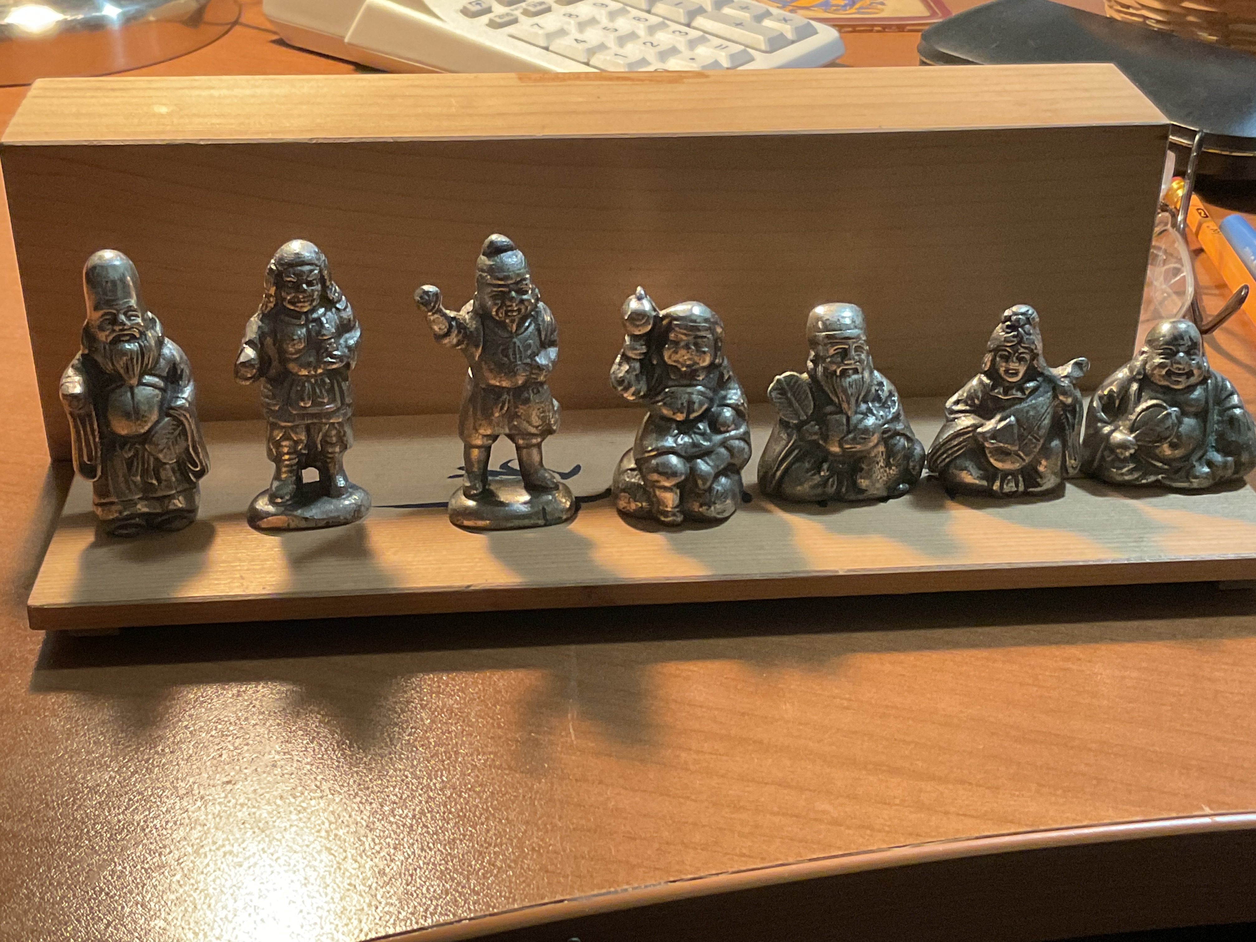 Seven Japanese fortune gods silvered bronze